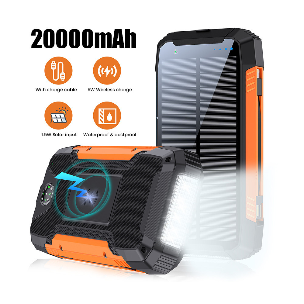 20000mAh Magnetic wireless Solar Power Bank with charge cable SMP37